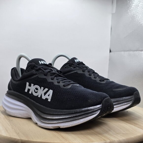 Hoka One Bondi Shoes Womens Size 7.5 Black Sneakers Running Athletic White - Picture 4 of 9